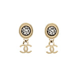 Chanel CC drop earrings light gold tone