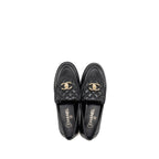 Chanel Size 38 Turnlock Loafer Quilted Leather Black LGHW