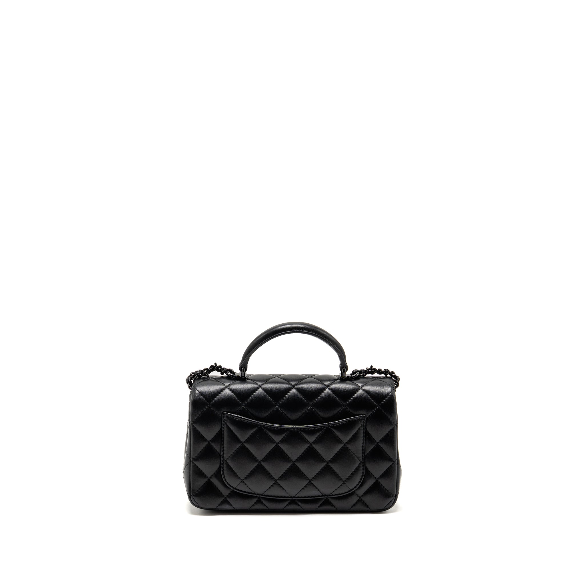 Chanel Top Handle Mini Rectangular Flap Bag Lambskin So Black