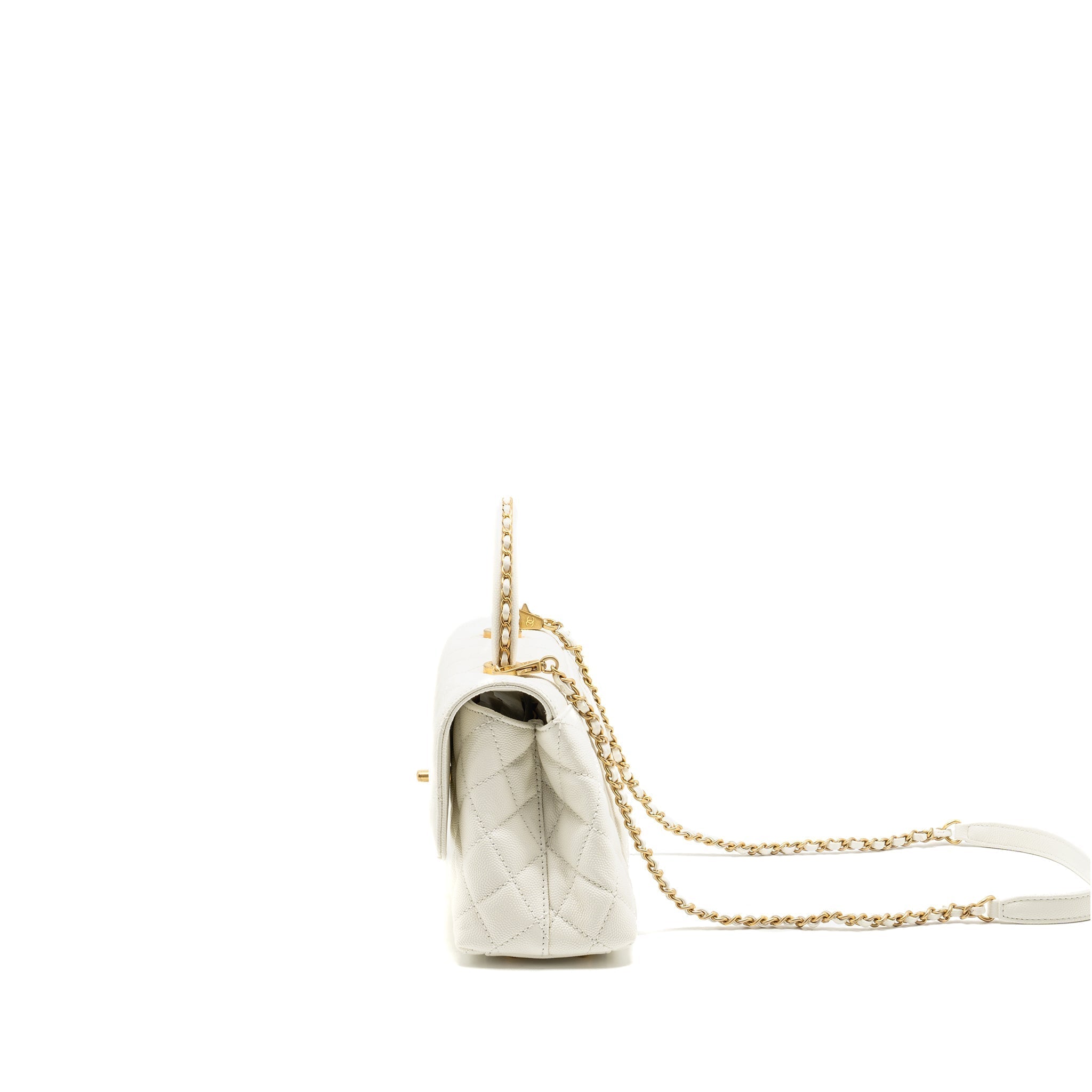 Chanel Detailed Top Handle Small Coco Handle Caviar White GHW (Microchip)