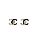 Chanel Crystal/Enamel CC Logo Ear Clips Silver Tone