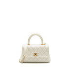 Chanel Detailed Top Handle Small Coco Handle Caviar White GHW (Microchip)
