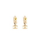 Chanel Sparkling Wheat CC Drop Earrings Crystal Light Gold Tone