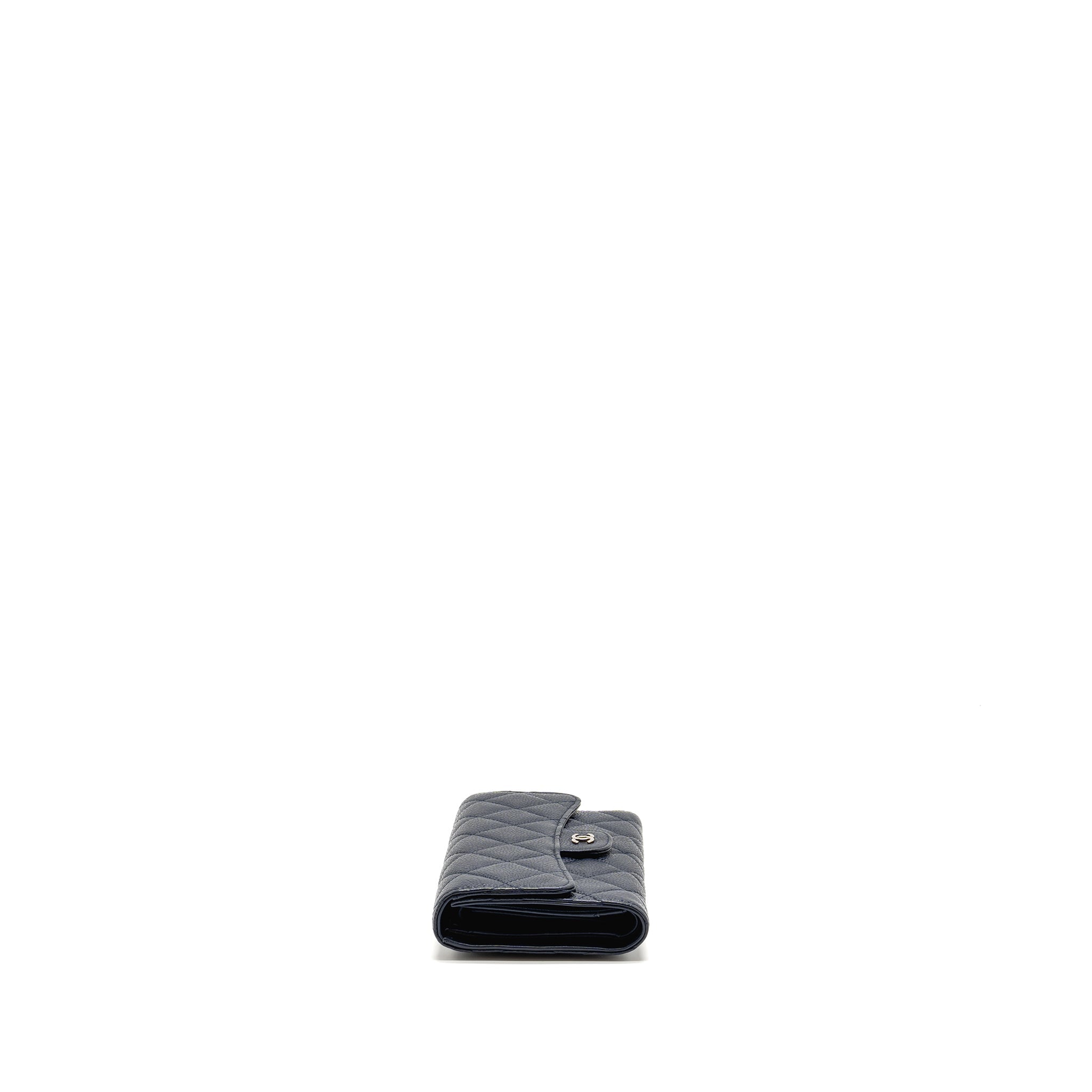 Chanel Classic Flap Long Wallet Caviar Dark Blue SHW