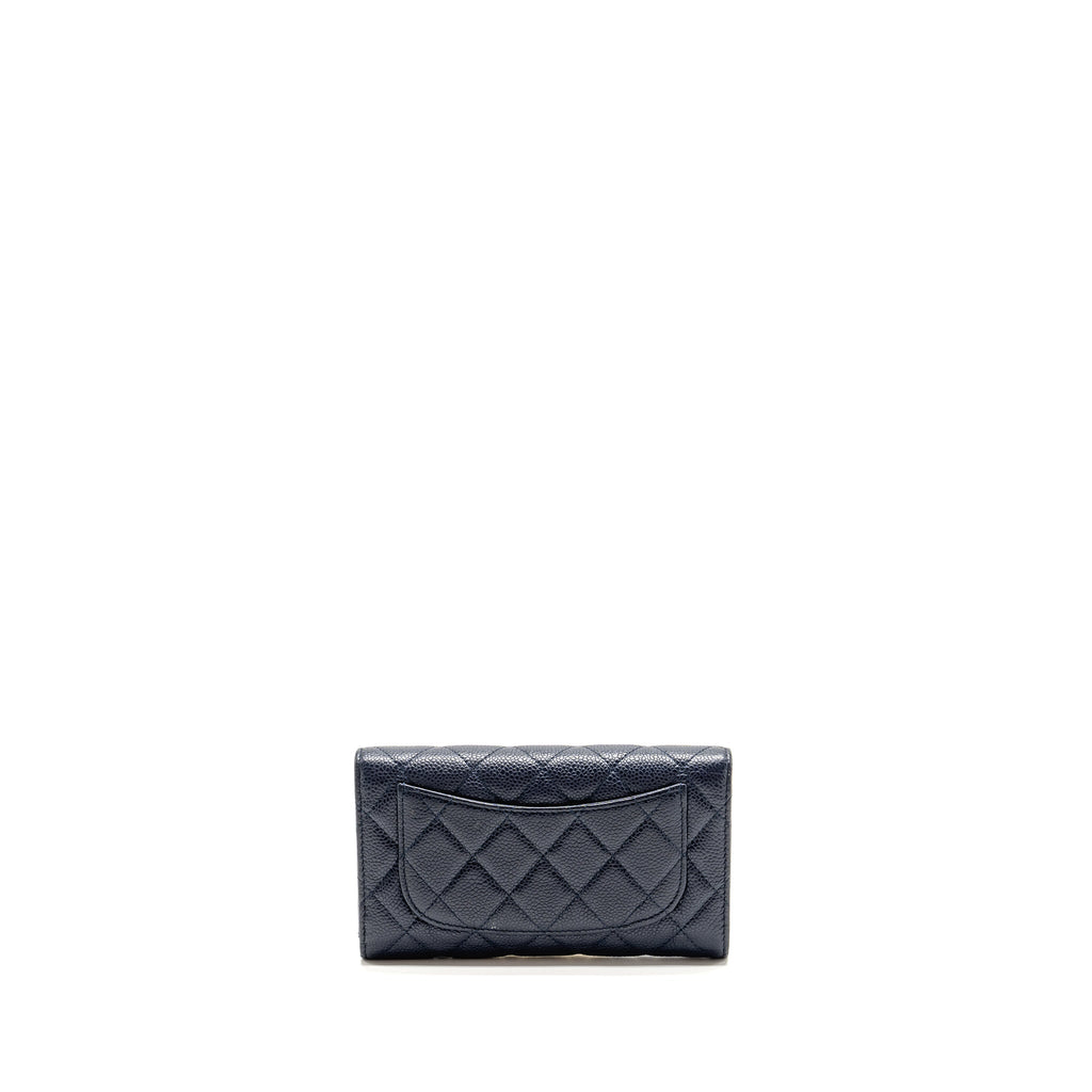 Chanel Classic Flap Long Wallet Caviar Dark Blue SHW