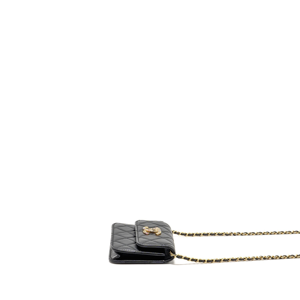Chanel Zirconium Flap Clutch/Card Holder with Chain Lambskin Black GHW