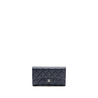 Chanel Classic Flap Long Wallet Caviar Dark Blue SHW