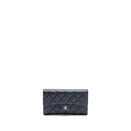 Chanel Classic Flap Long Wallet Caviar Dark Blue SHW