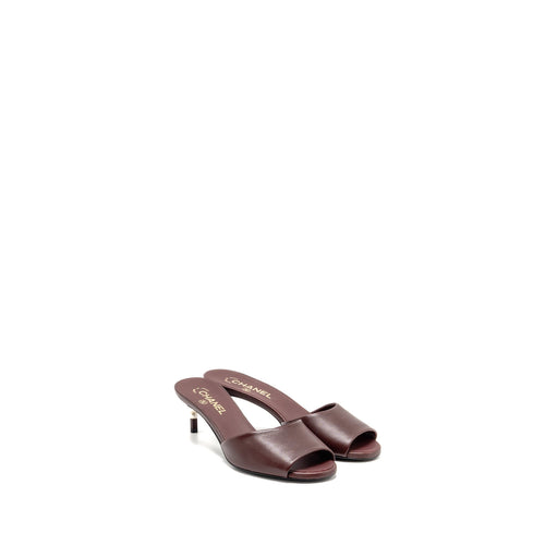 Chanel Size 39 Mule/Sandals with Pearl heels Lambskin Burgundy
