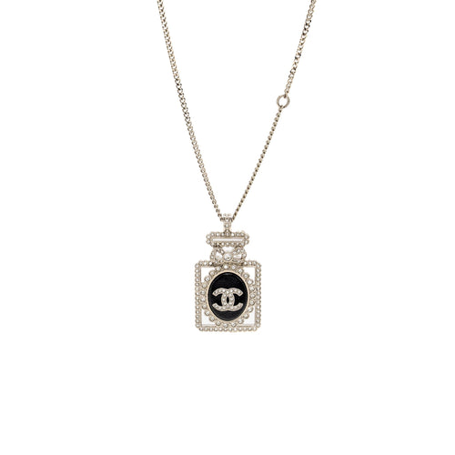 Chanel No.5 Perfume Bottle Necklace Crystal/Leather Light Gold Tone