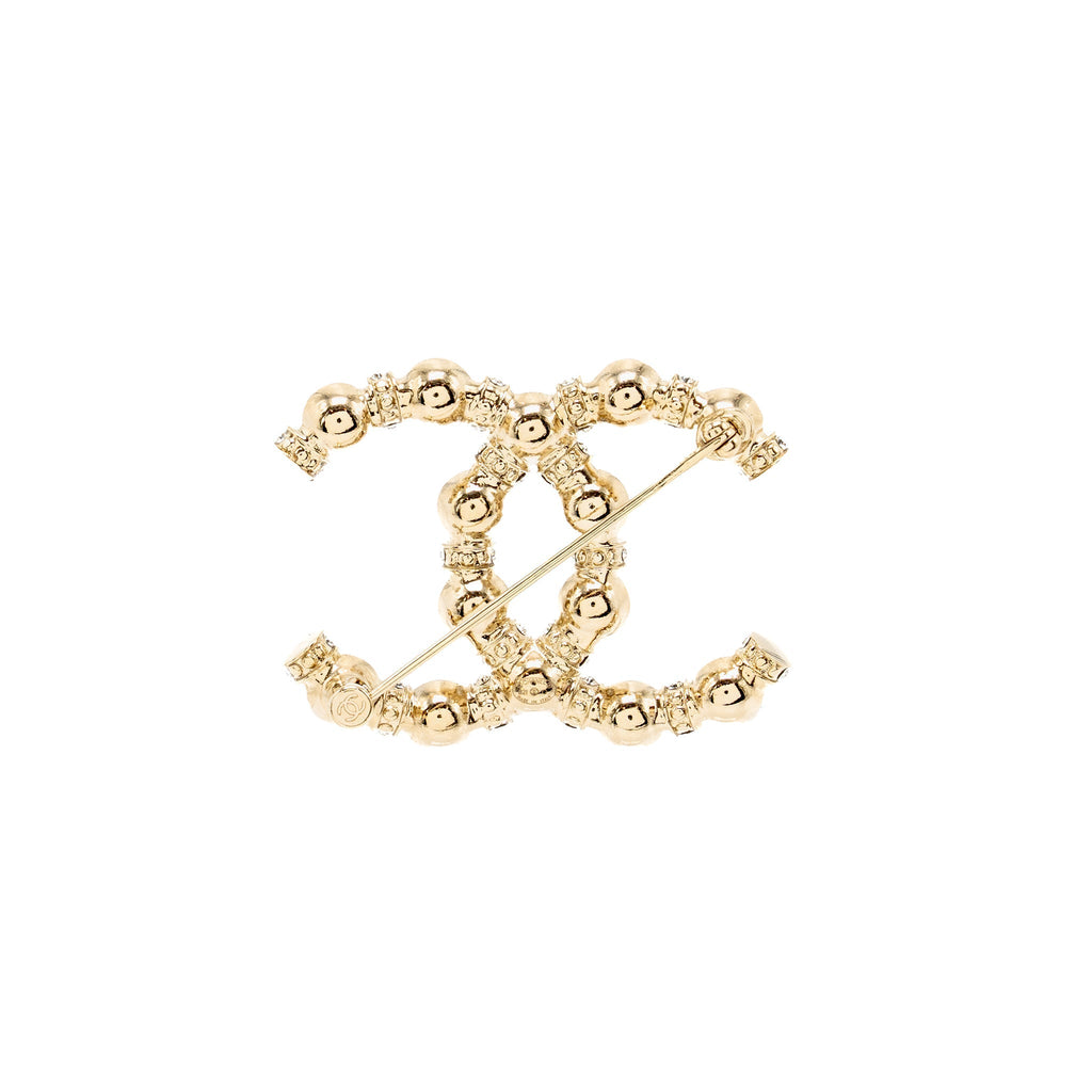 Chanel CC Brooch Pearl/Crystal Light Gold Tone
