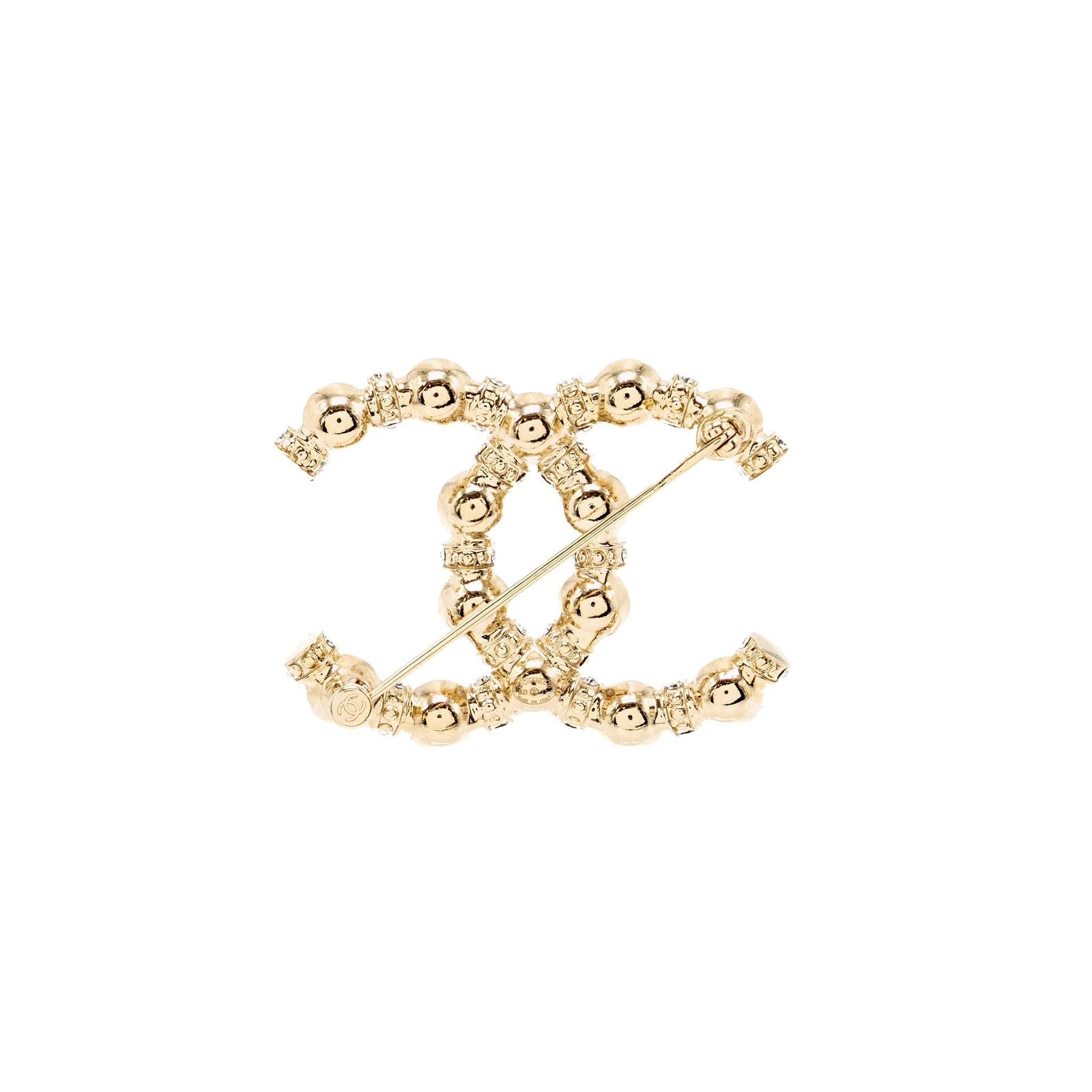 Chanel CC Brooch Pearl/Crystal Light Gold Tone