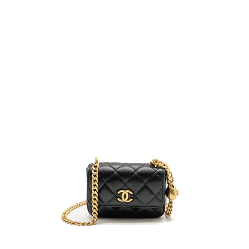 Chanel Coco Love Mini Flap Wallet with Chain Caviar Black GHW (Microchip)