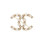 Chanel CC Brooch Pearl/Crystal Light Gold Tone