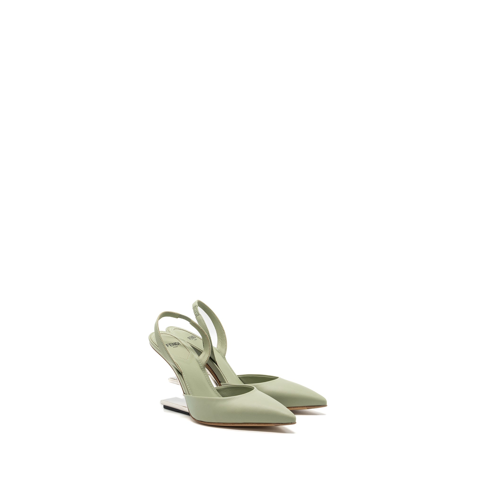 Fendi size 35 fendi first high-heeled slingbacks leather green SHW