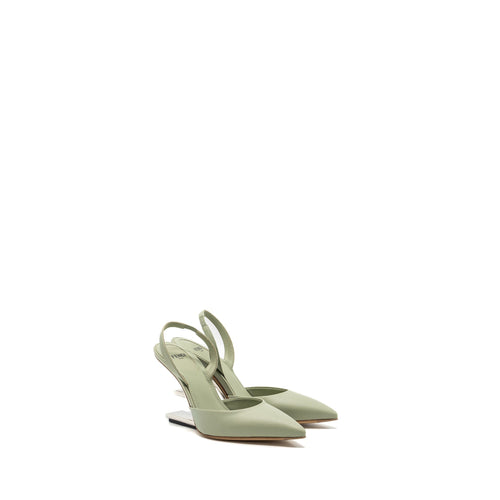Fendi size 35 fendi first high-heeled slingbacks leather green SHW