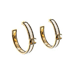 Chanel Enamel mini CC Logo Hoop Earrings Light gold tone