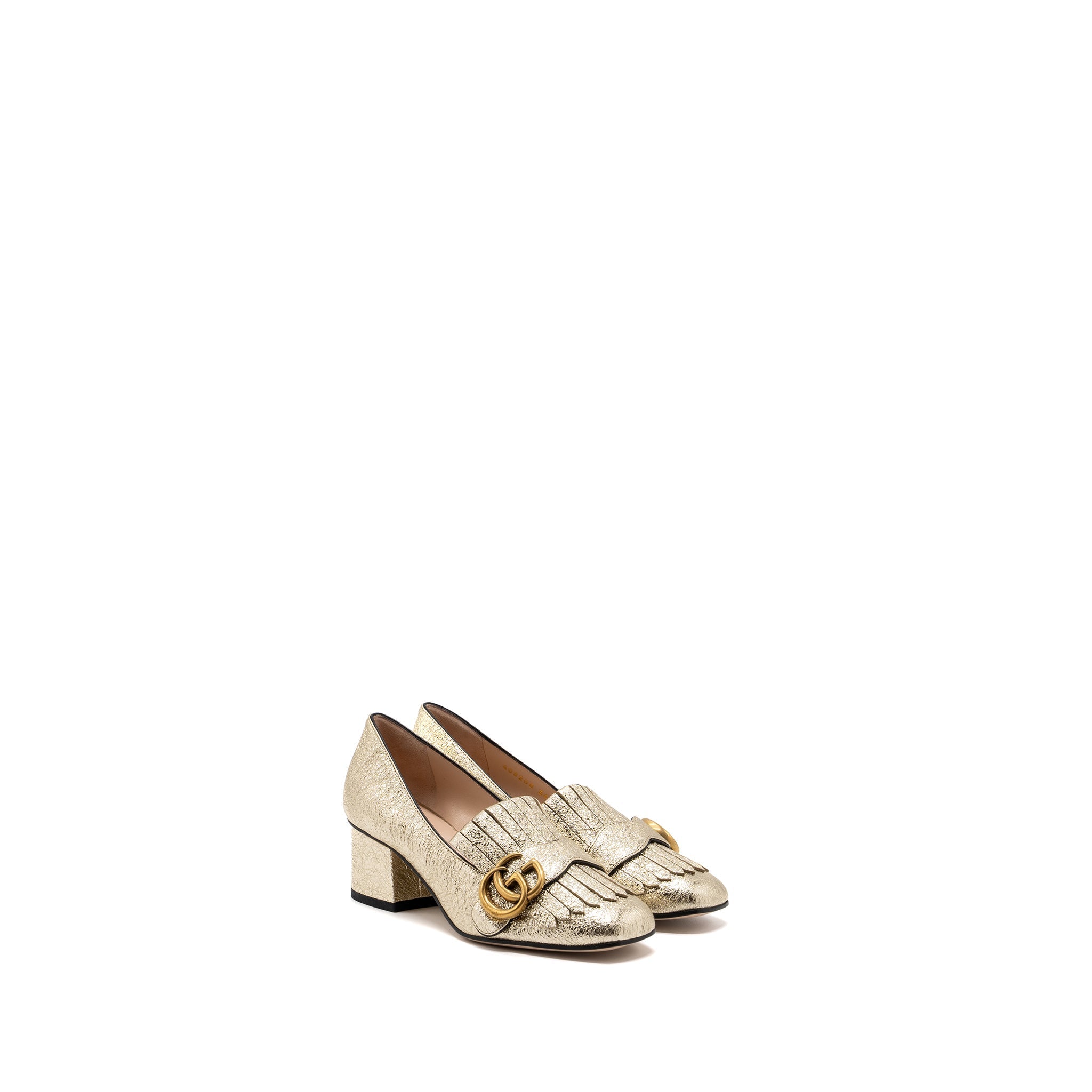Gucci Size 34 GG Marmont Mid Heel Pump Gold GHW