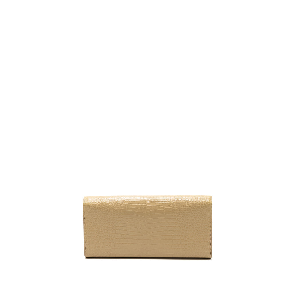 Saint Laurent Kate Clutch Croc Embossed Leather Beige SHW
