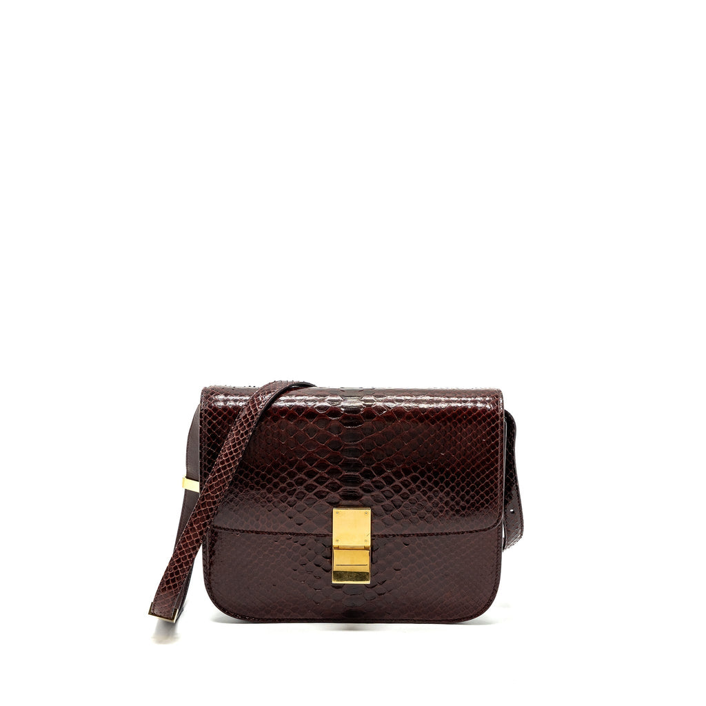 Celine medium classic box bag python burgundy
