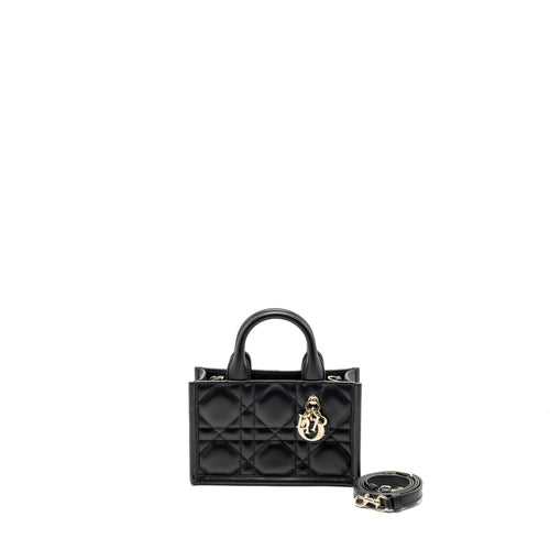 Dior Dioramour Mini Dior Book Tote Macrocannage Calfksin Black LGHW