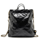 Chanel 22 Backpack Gold Letter Logo Shiny Calfskin Black GHW(microchip)