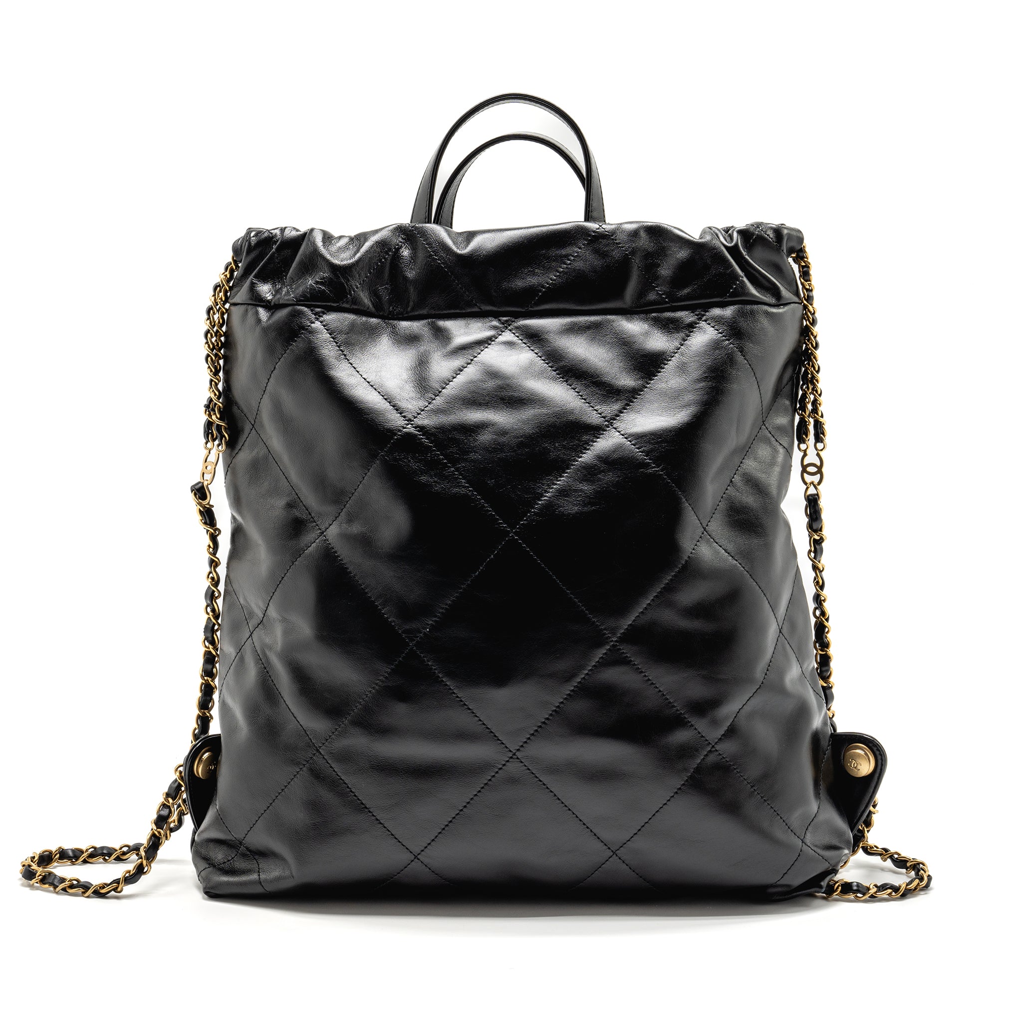 Chanel 22 Backpack Gold Letter Logo Shiny Calfskin Black GHW(microchip)
