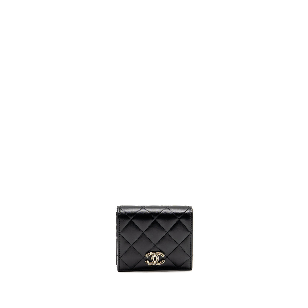 Chanel Detailed CC Logo Quilted Wallet Lambskin Black LGHW (Microchip)