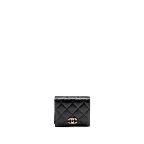 Chanel Detailed CC Logo Quilted Wallet Lambskin Black LGHW (Microchip)