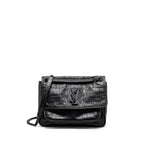 Saint Laurent/YSL Medium Niki Bag Crocodile-Embossed Black Calfskin Black Hardware