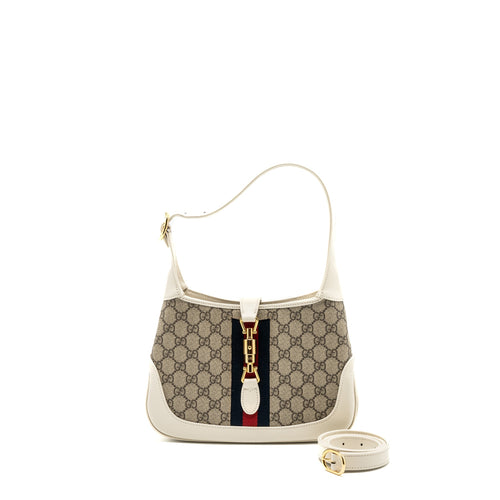 Gucci Jackie 1961 small shoulder bag GG supreme canvas / calfskin white multicolour GHW