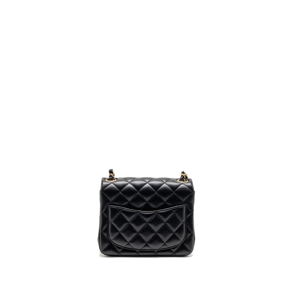 Chanel Mini Square Flap Bag Lambskin Black LGHW (Microchip)