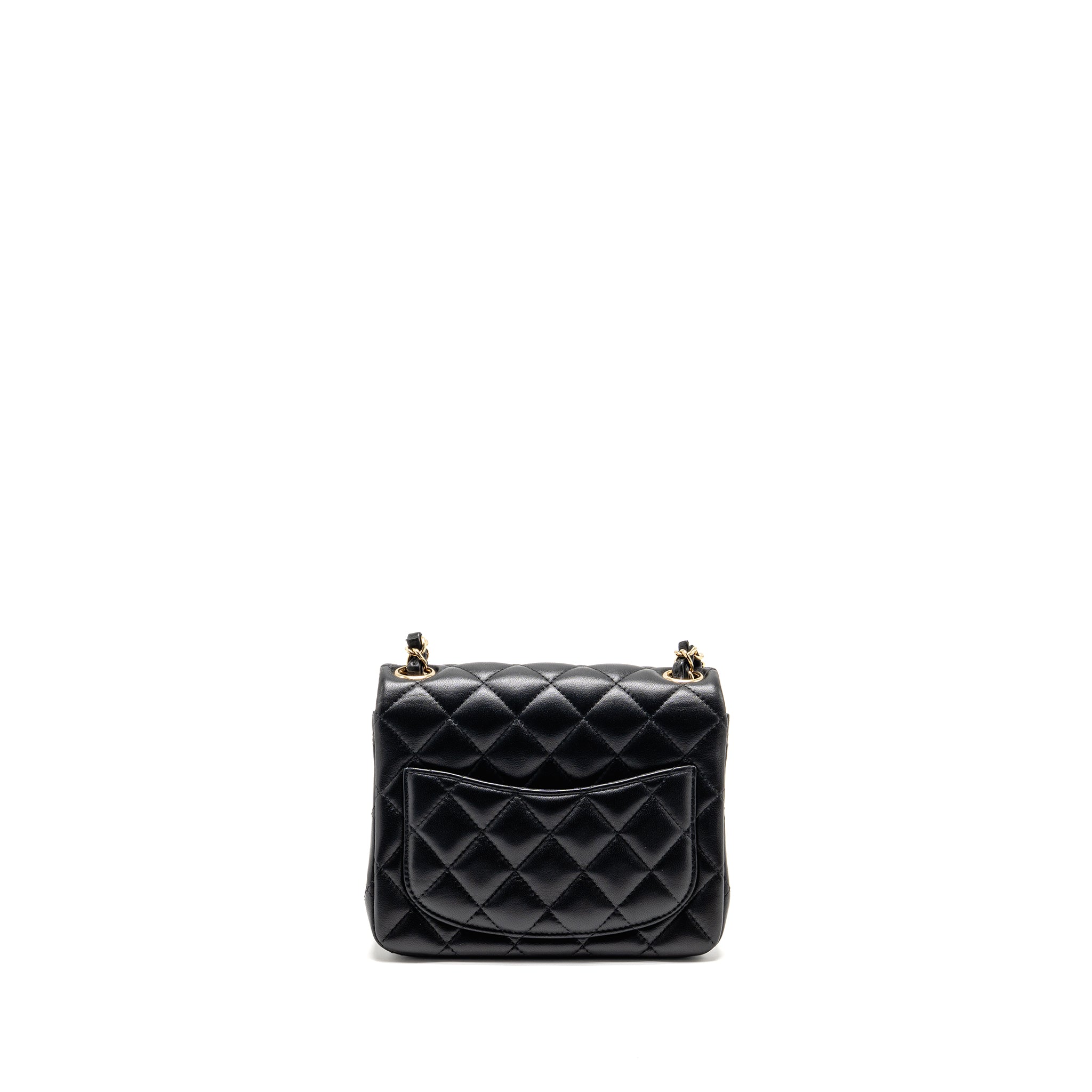 Chanel Mini Square Flap Bag Lambskin Black LGHW (Microchip)