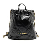 Chanel 22 Backpack Gold Letter Logo Shiny Calfskin Black GHW(microchip)