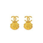 Chanel CC Shell Earrings Crystal Multicolour Gold Tone
