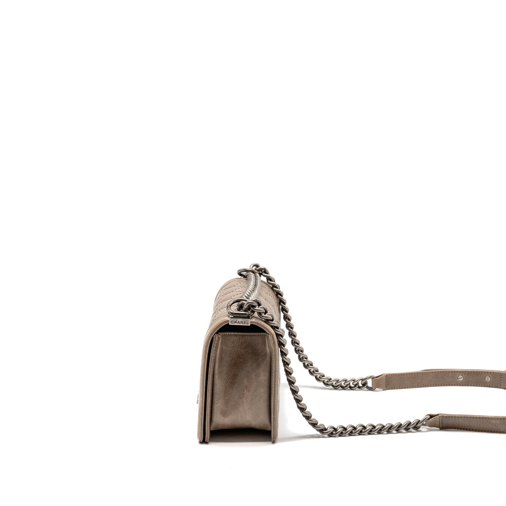 Chanel Medium Boy Bag Quilted Calfskin Grey Ruthenium Hardware