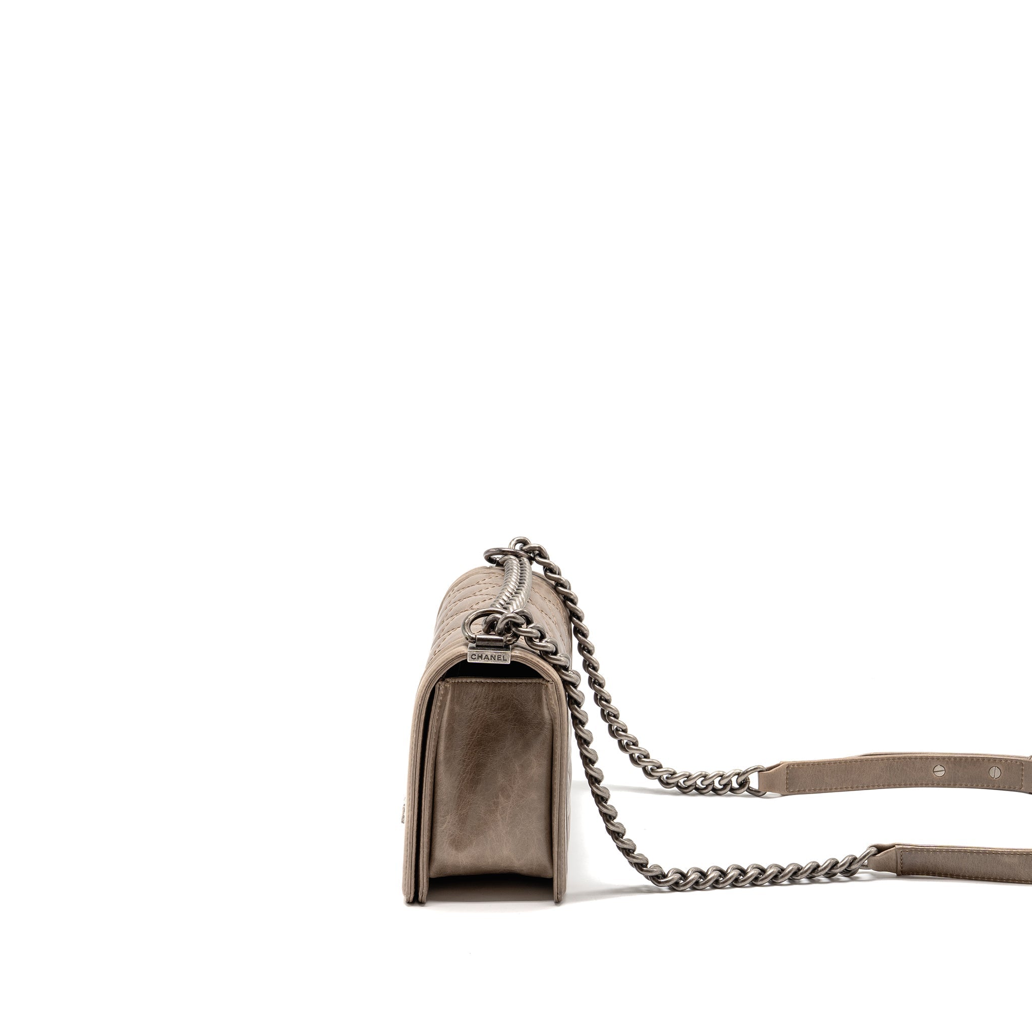 Chanel Medium Boy Bag Quilted Calfskin Grey Ruthenium Hardware