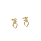 Chanel CC Heart Earrings Crystal Light Gold Tone