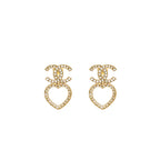Chanel CC Heart Earrings Crystal Light Gold Tone