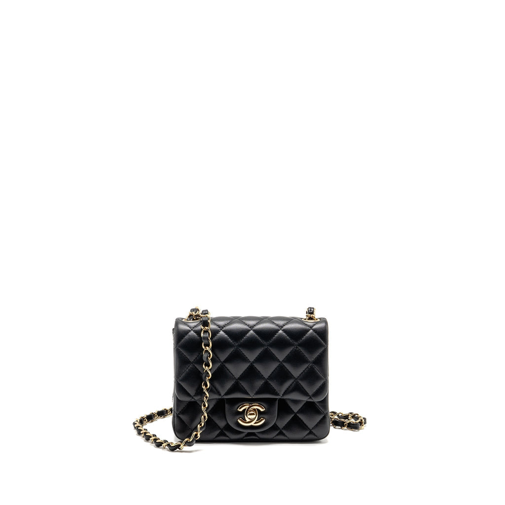 Chanel Mini Square Flap Bag Lambskin Black LGHW (Microchip)