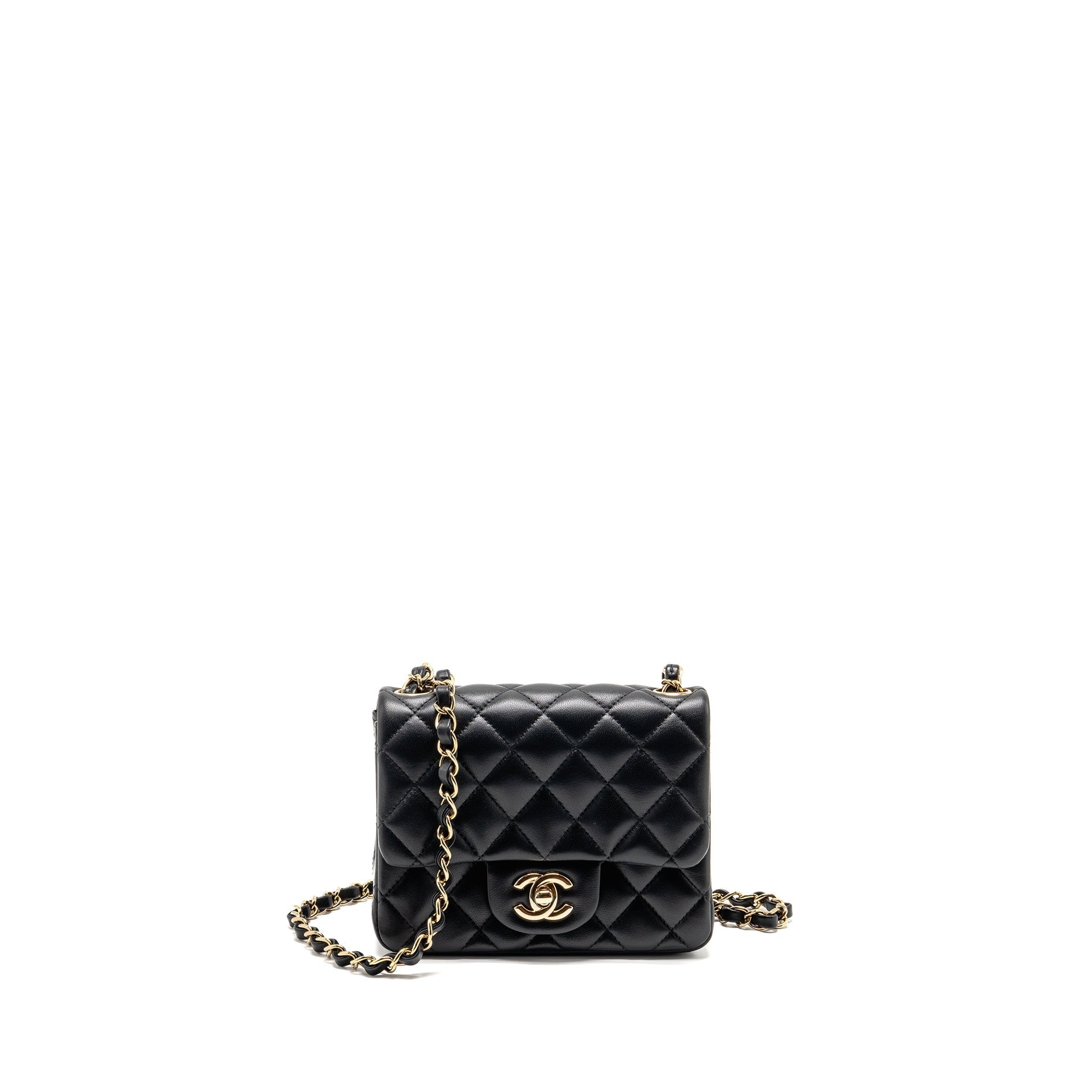 Chanel Mini Square Flap Bag Lambskin Black LGHW (Microchip)