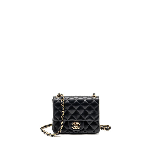 Chanel Mini Square Flap Bag Lambskin Black LGHW (Microchip)
