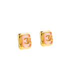 Chanel Pink Resin Square CC Earrings Gold Tone