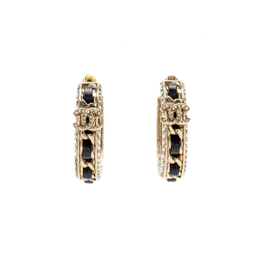 Chanel CC Logo crystal leather-woven Earrings LGHW