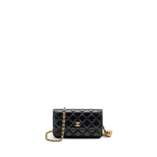 Chanel Pearl Crush Mini Flap Wallet on Chain Lambskin Black GHW (Microchip)