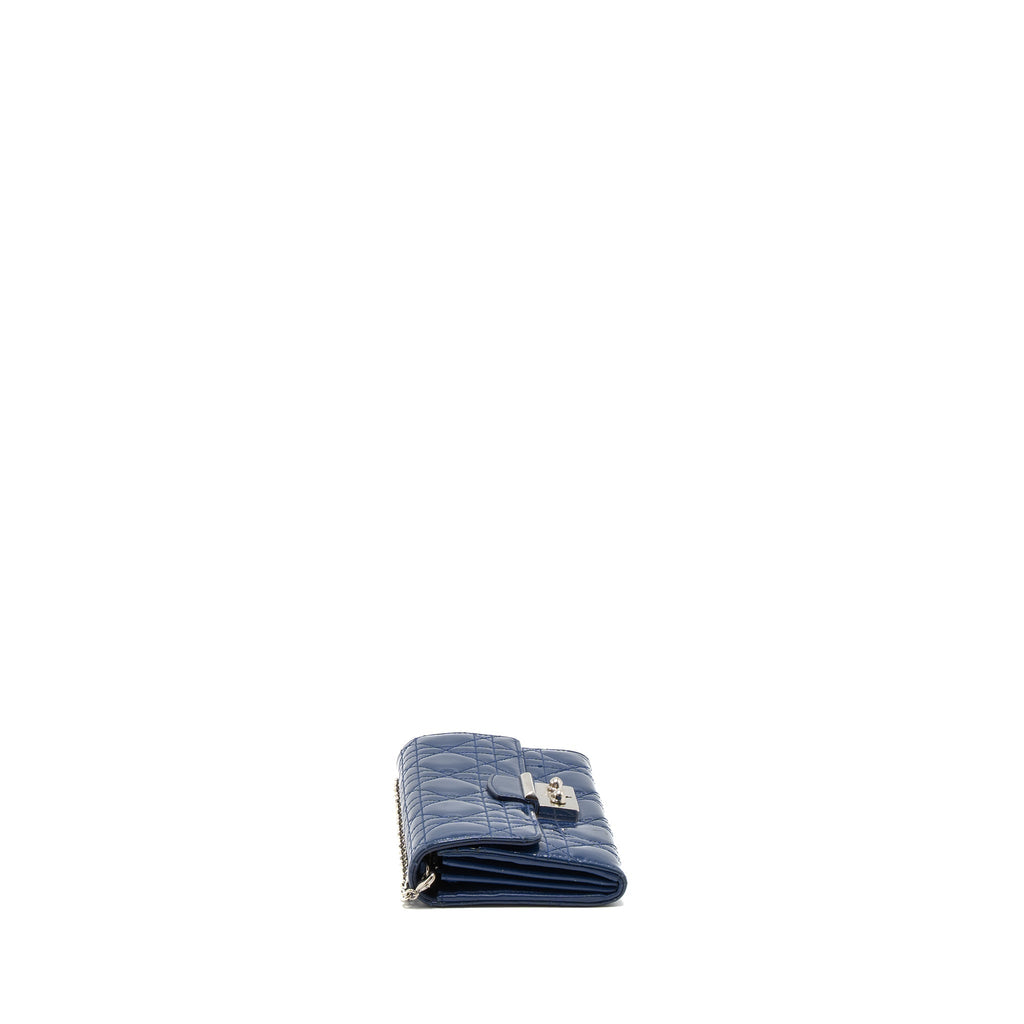 Dior Flap Wallet with Chain Patent Blue SHW
