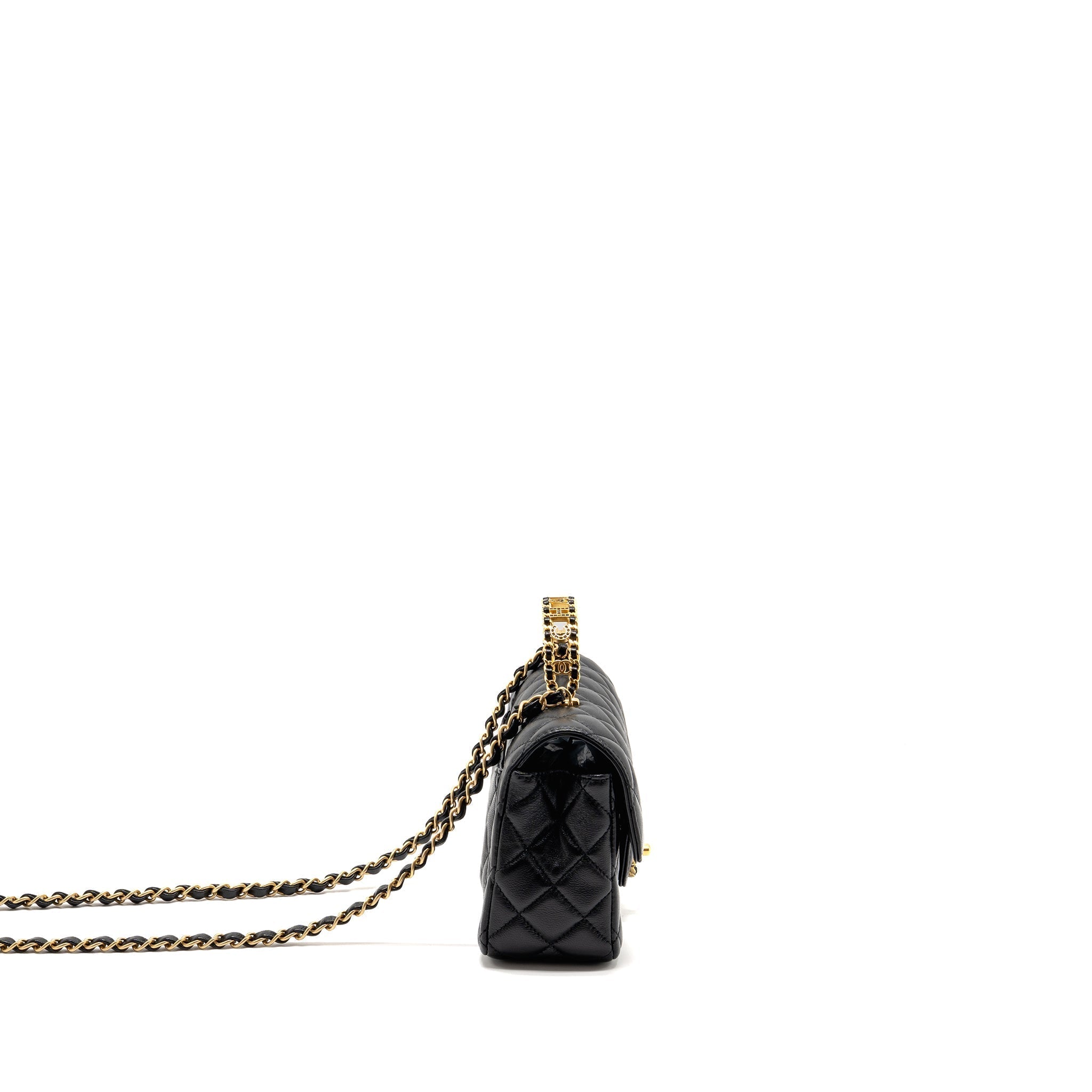 Chanel 24c Detail Top Handle Flap Bag Lambskin Black GHW (microchip)