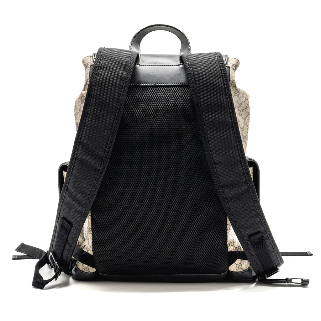 Gucci Soft Double Buckle Backpack GG Supreme Canvas SHW