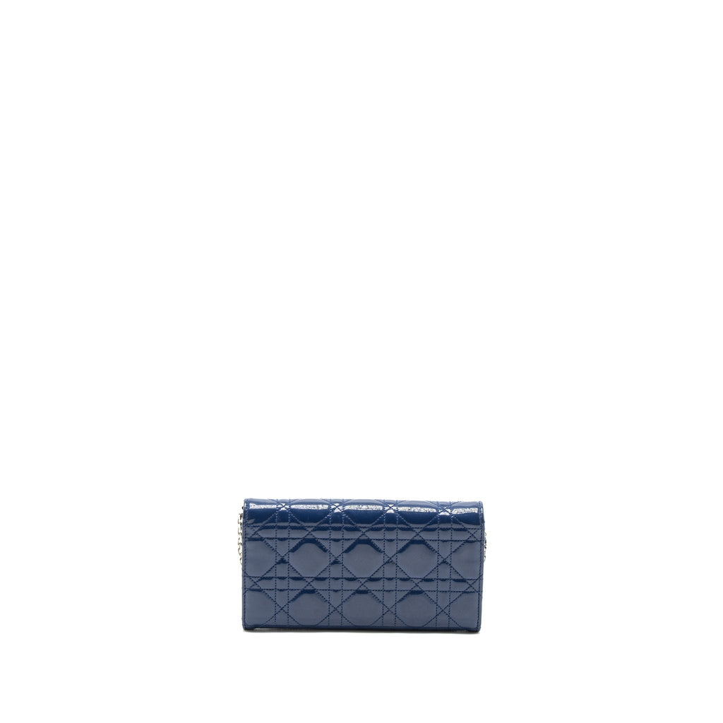 Dior Flap Wallet with Chain Patent Blue SHW