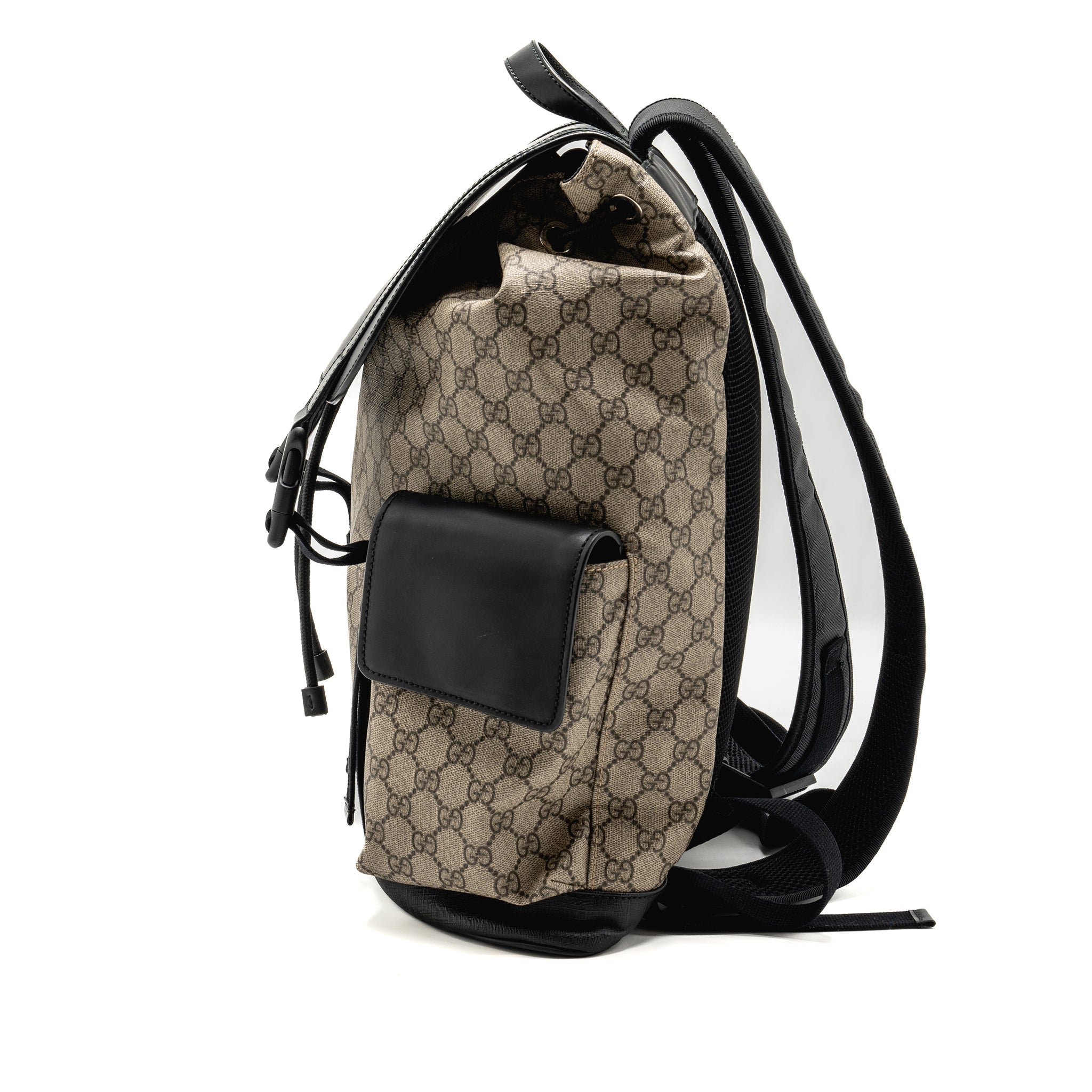 Gucci Soft Double Buckle Backpack GG Supreme Canvas SHW